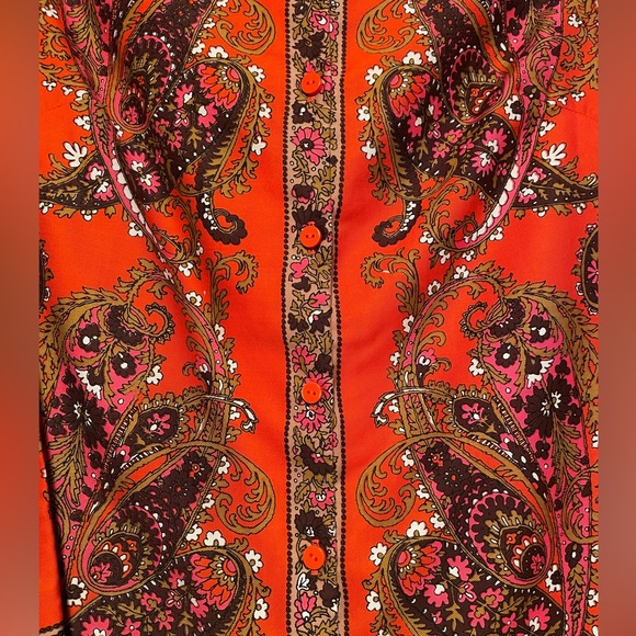 Designer Orange Paisley 3/4 Sleeve Button Down - Picture 3 of 5